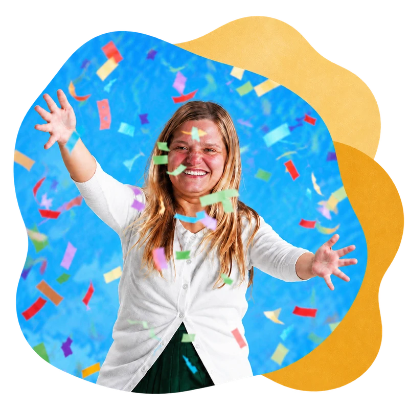 A Treasure House resident celebrating in a layered ochre composition