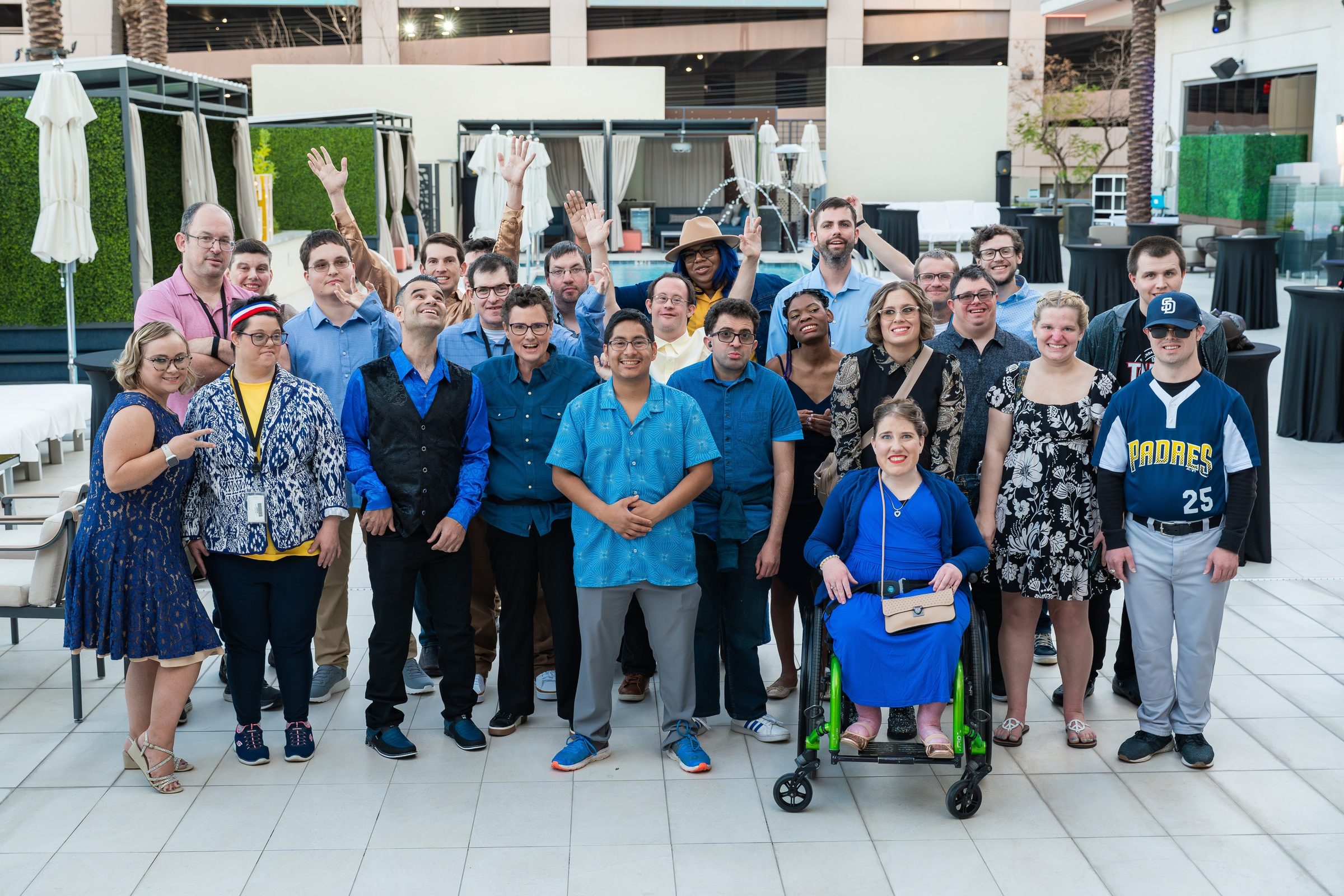 Residents and staff gathered outside at Treasure House